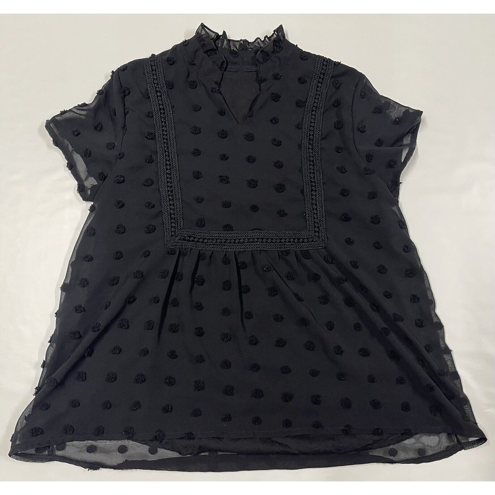 Women’s Black Crochet Dot Boho Blouse  Size Small